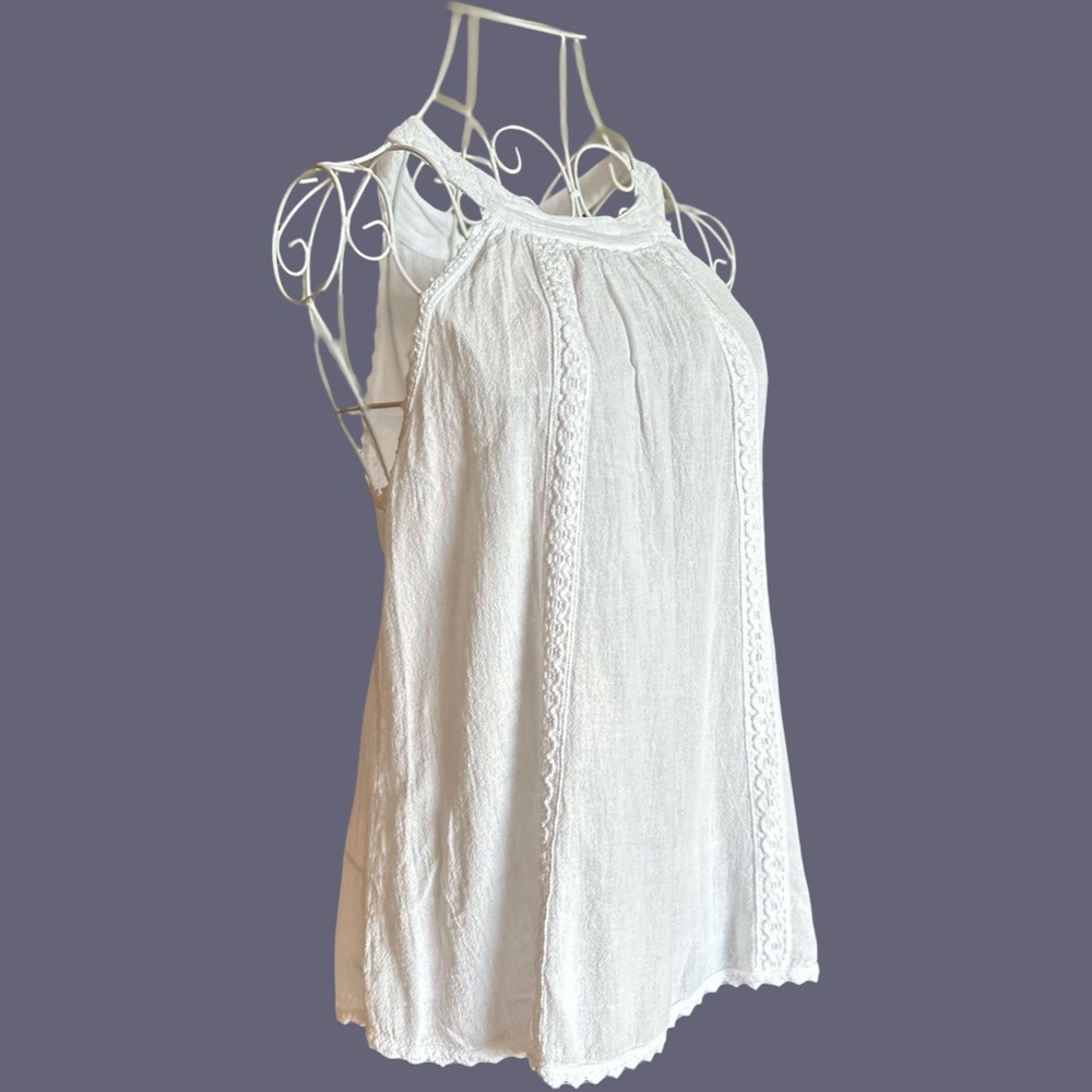 Women’s Lace Trim Halter Top with Keyhole Button Closure - S/M, New with Tags - Picture 4 of 6